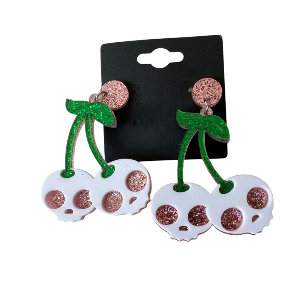 Skull Cherry Acrylic Earrings